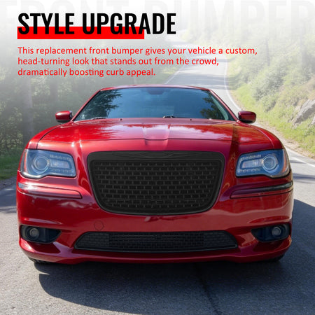 Fits 11-14 Chrysler 300 SRT8 Gloss Black Front Upper Lower Grille w/ Fog Lights