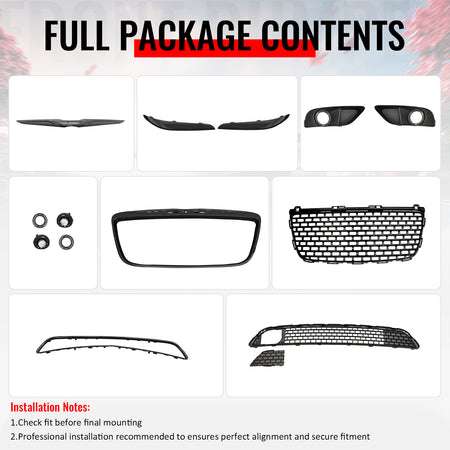 Fits 11-14 Chrysler 300 SRT8 Gloss Black Front Upper Lower Grille w/ Fog Lights