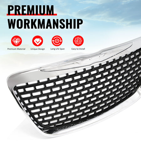 Fits 11-14 Chrysler 300 SRT8 Style Front Upper Grille Chrome& Gloss Black ABS