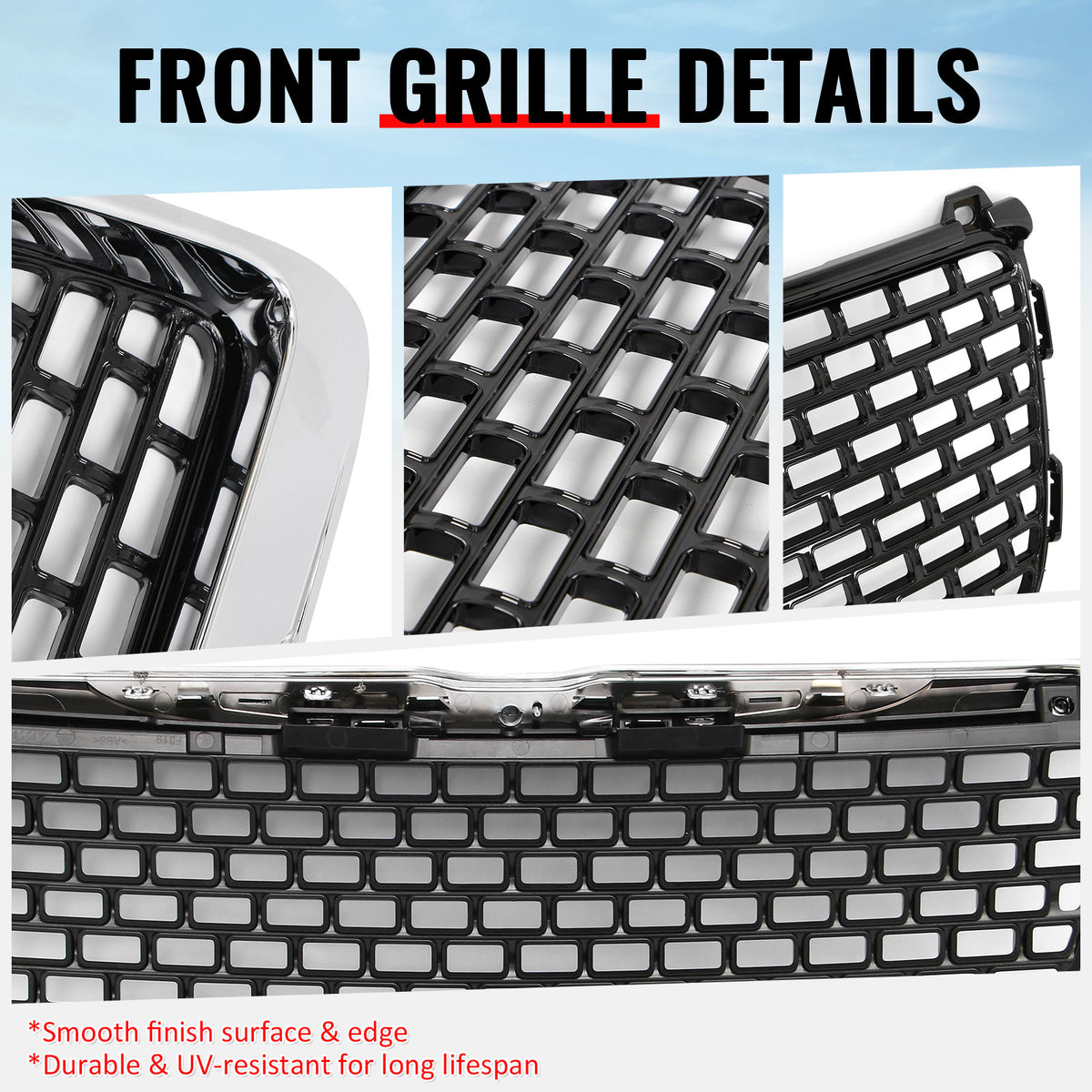 Fits 11-14 Chrysler 300 SRT8 Style Front Upper Grille Chrome& Gloss Black ABS