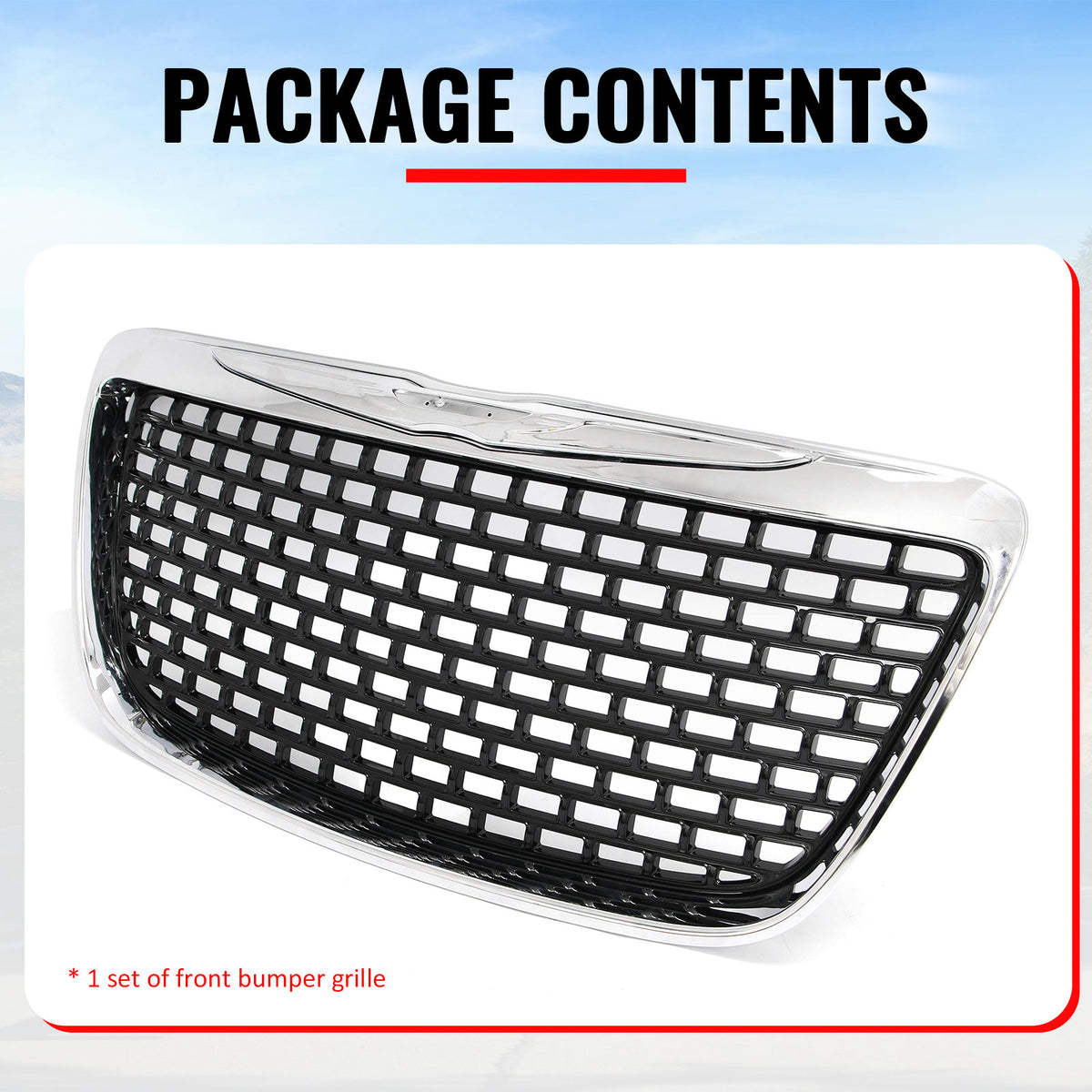 Fits 11-14 Chrysler 300 SRT8 Style Front Upper Grille Chrome& Gloss Black ABS