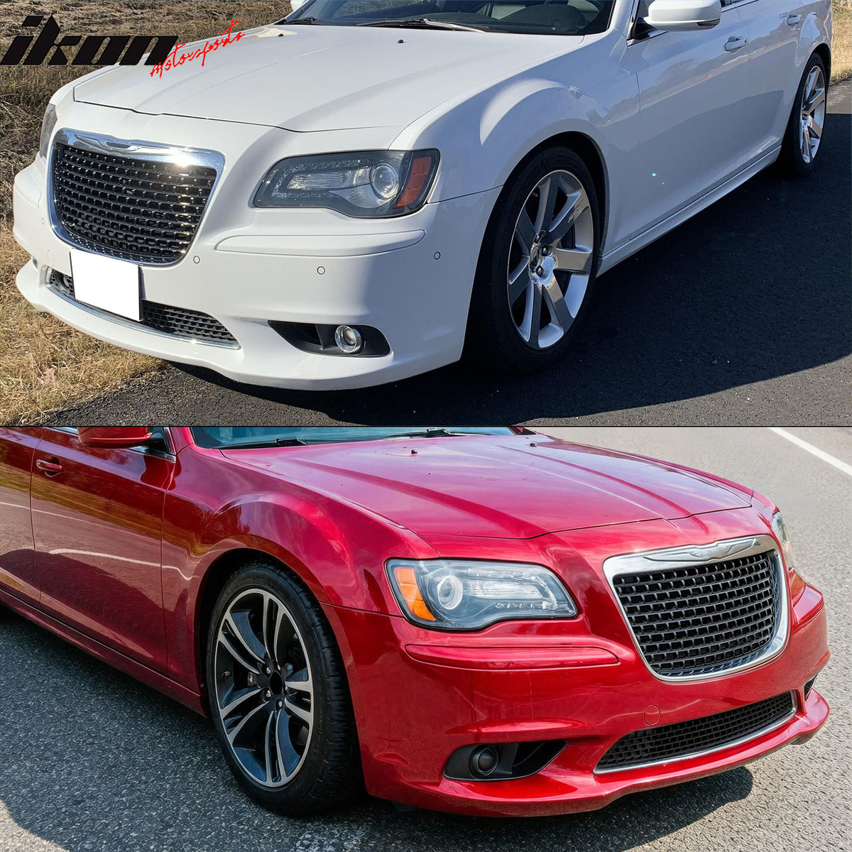 Fits 11-14 Chrysler 300 SRT8 Style Front Upper Grille Chrome& Gloss Black ABS
