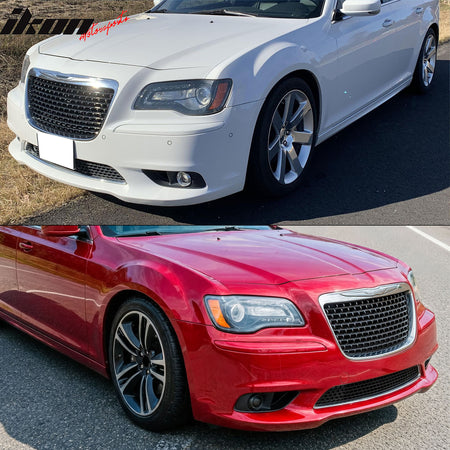 Fits 11-14 Chrysler 300 SRT8 Style Front Upper Grille Chrome& Gloss Black ABS