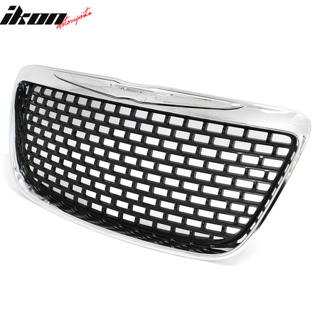 Fits 11-14 Chrysler 300 SRT8 Style Front Upper Grille Chrome& Gloss Black ABS