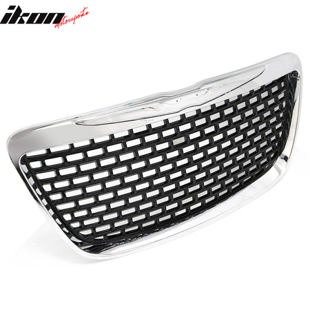 Fits 11-14 Chrysler 300 SRT8 Style Front Upper Grille Chrome& Gloss Black ABS