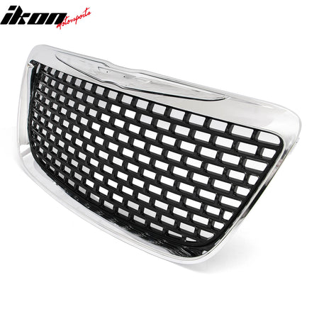 Fits 11-14 Chrysler 300 SRT8 Style Front Upper Grille Chrome& Gloss Black ABS