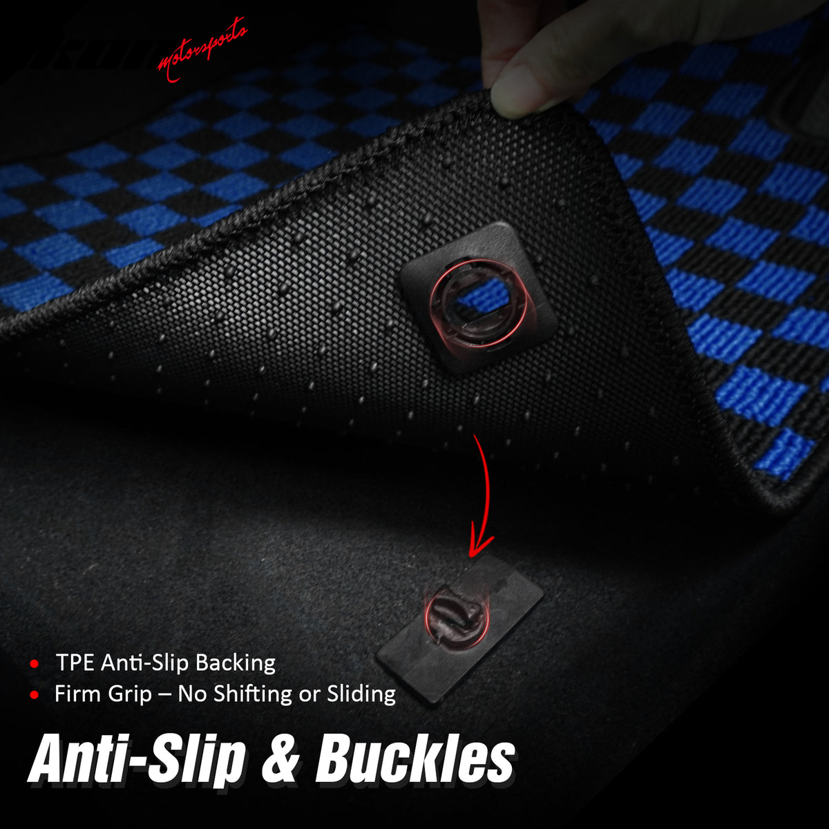 Fits 11-14 Hyundai Sonata Anti-slip Floor Mats Checkered Carpet Black Blue Plaid
