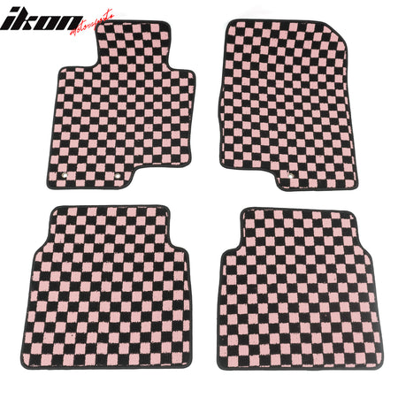Fits 11-14 Hyundai Sonata Anti-slip Floor Mats Checkered Carpet Black Pink Plaid