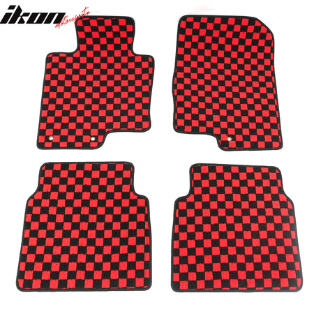 Fits 11-14 Hyundai Sonata Anti-slip Floor Mats Checkered Carpet Black Red Plaid