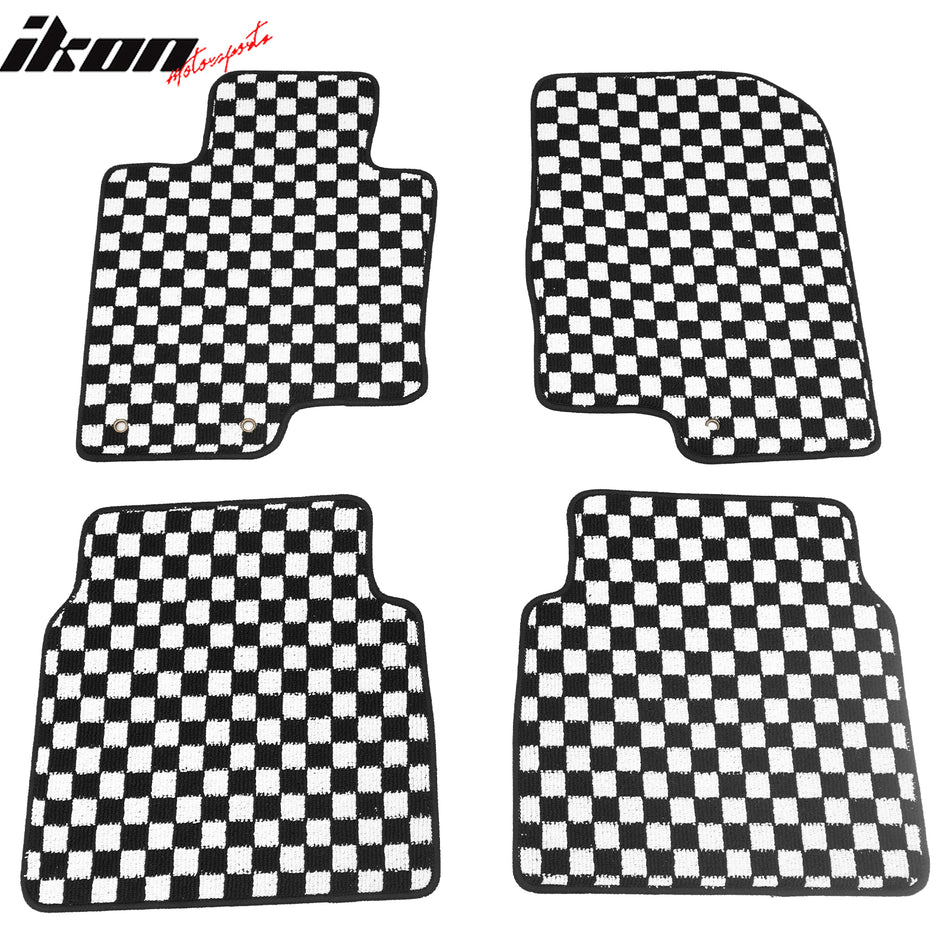 Front Rear Full Set Waterproof Floor Mats for Hyundai Sonata 2011-2014 Black White Plaid Checkered Carpets PP & Loop Pile Surface & TPE Backing 4PCS