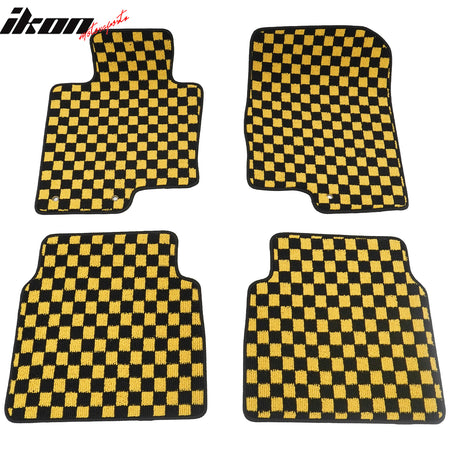 Fits 11-14 Hyundai Sonata Car Floor Mats Checkered Carpets Black Yellow Plaid