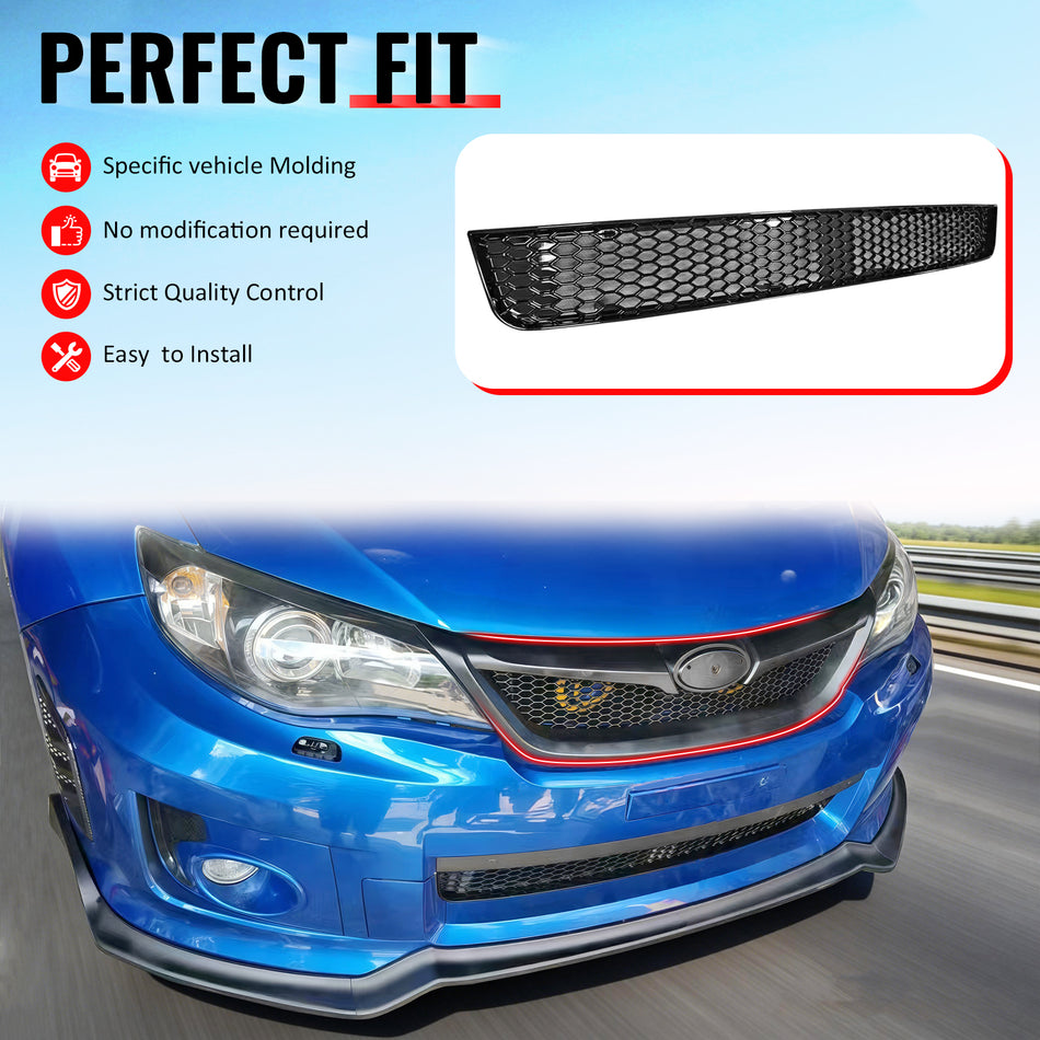 IKON MOTORSPORTS Front Lower Grille, Compatible with 2011-2014 Subaru Impreza WRX & WRX STI, Honeycomb Style Gloss Black PP Replacement Front Bumper Grill Insect Prevention