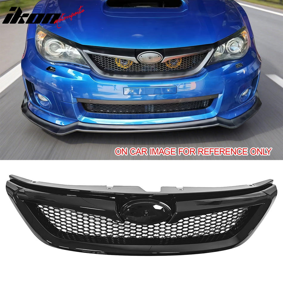 2011-2014 Subaru Impreza WRX & WRX STI Honeycomb Style Front Bumper Upper Grille Replacement Gloss Black ABS