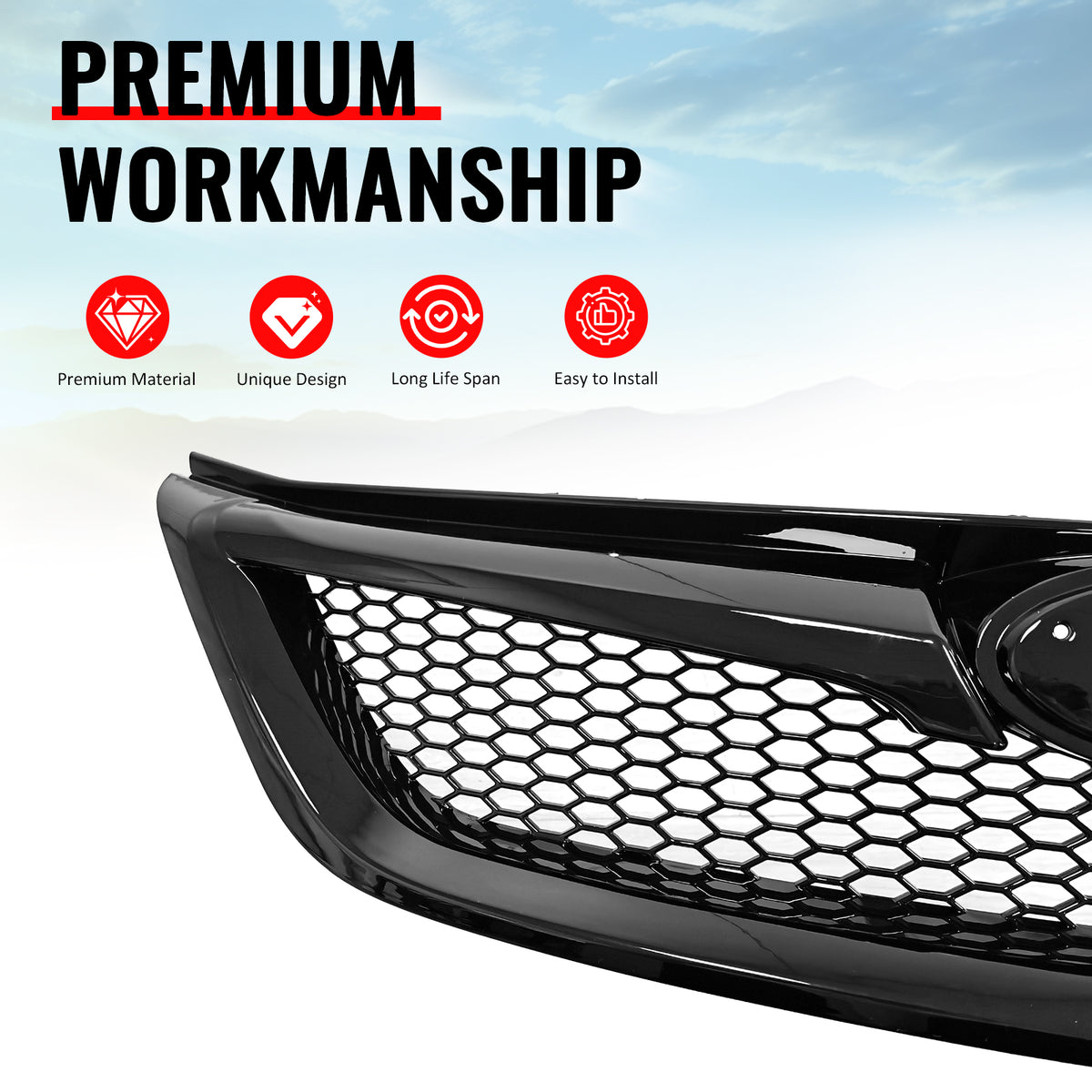 Fits 11-14 Subaru Impreza WRX & WRX STI Gloss Black Honeycomb Upper Grille ABS