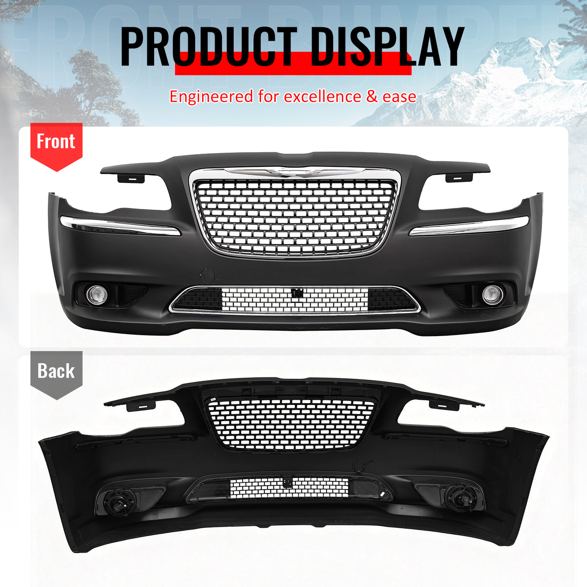 Fits 11-14 Chrysler 300 SRT8 Style Front Bumper w/ Chrome& Gloss Black Grille