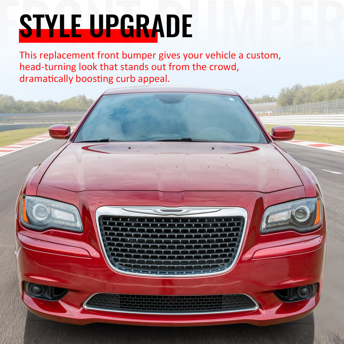 Fits 11-14 Chrysler 300 SRT8 Style Front Bumper w/ Chrome& Gloss Black Grille
