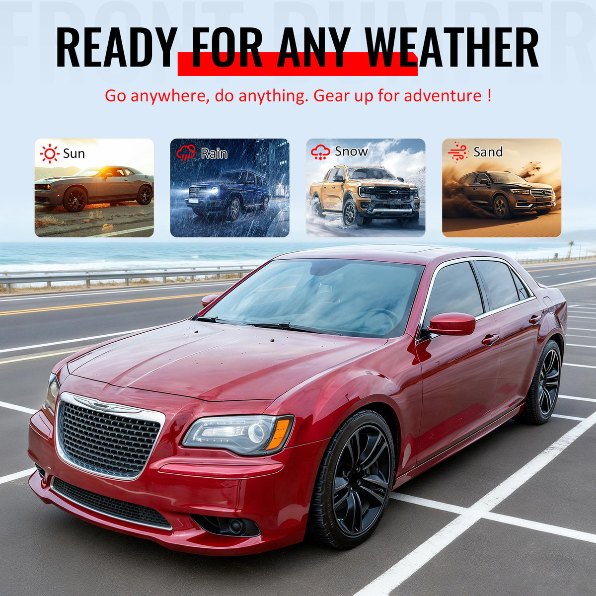 Fits 11-14 Chrysler 300 SRT8 Style Front Bumper w/ Chrome& Gloss Black Grille