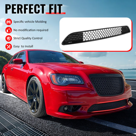 IKON MOTORSPORTS Front Lower Grille, Compatible with 2011-2014 Chrysler 300 SRT8, SRT8 Style Gloss Black ABS Replacement Front Bumper Grill