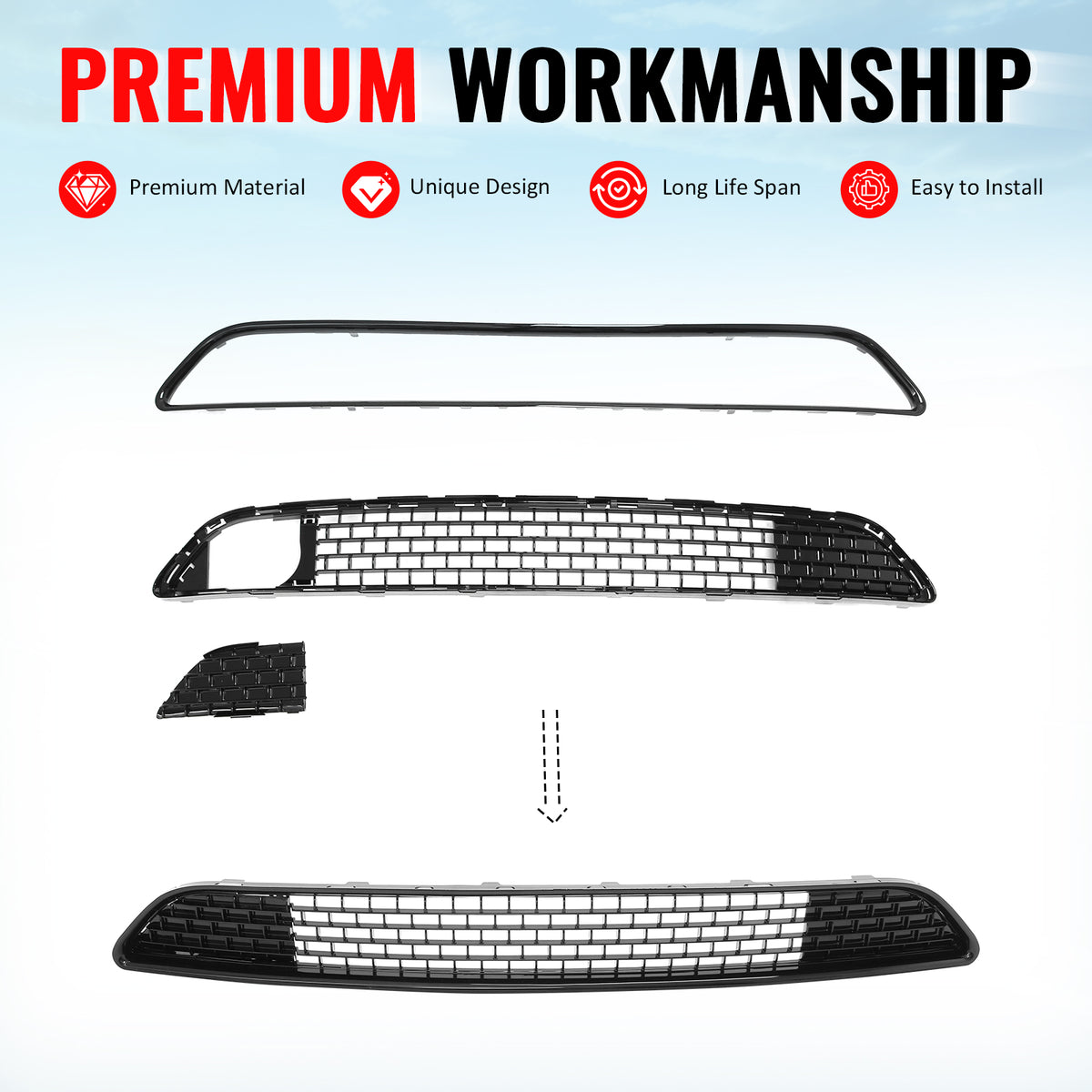 Fits 11-14 Chrysler 300 SRT8 Bumper Lower Grille Gloss Black ABS - SRT8 Style