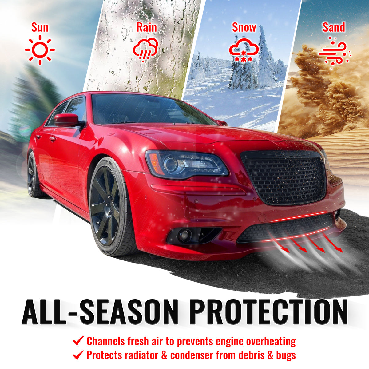Fits 11-14 Chrysler 300 SRT8 Bumper Lower Grille Gloss Black ABS - SRT8 Style