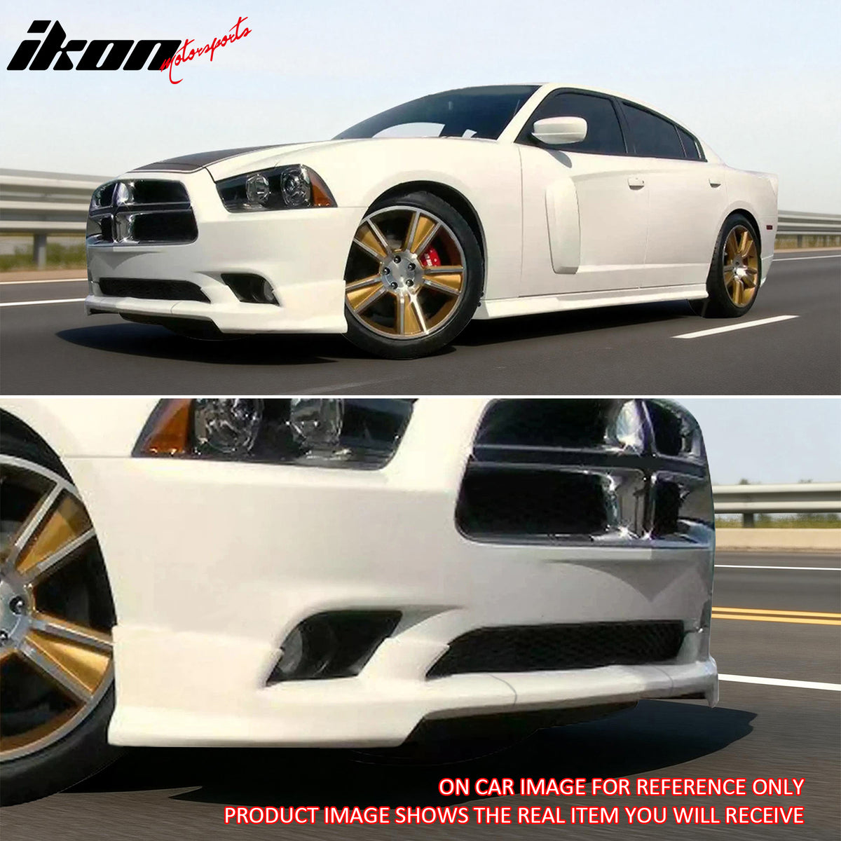 IKON MOTORSPORTS Front Bumper Lip, Compatible with 2011-2014 Dodge Charger (Not Fit SRT8 Models), KB Style Unpainted Black PU Polyurethane Air Dam Chin Spoiler Protector Splitter 3PCS