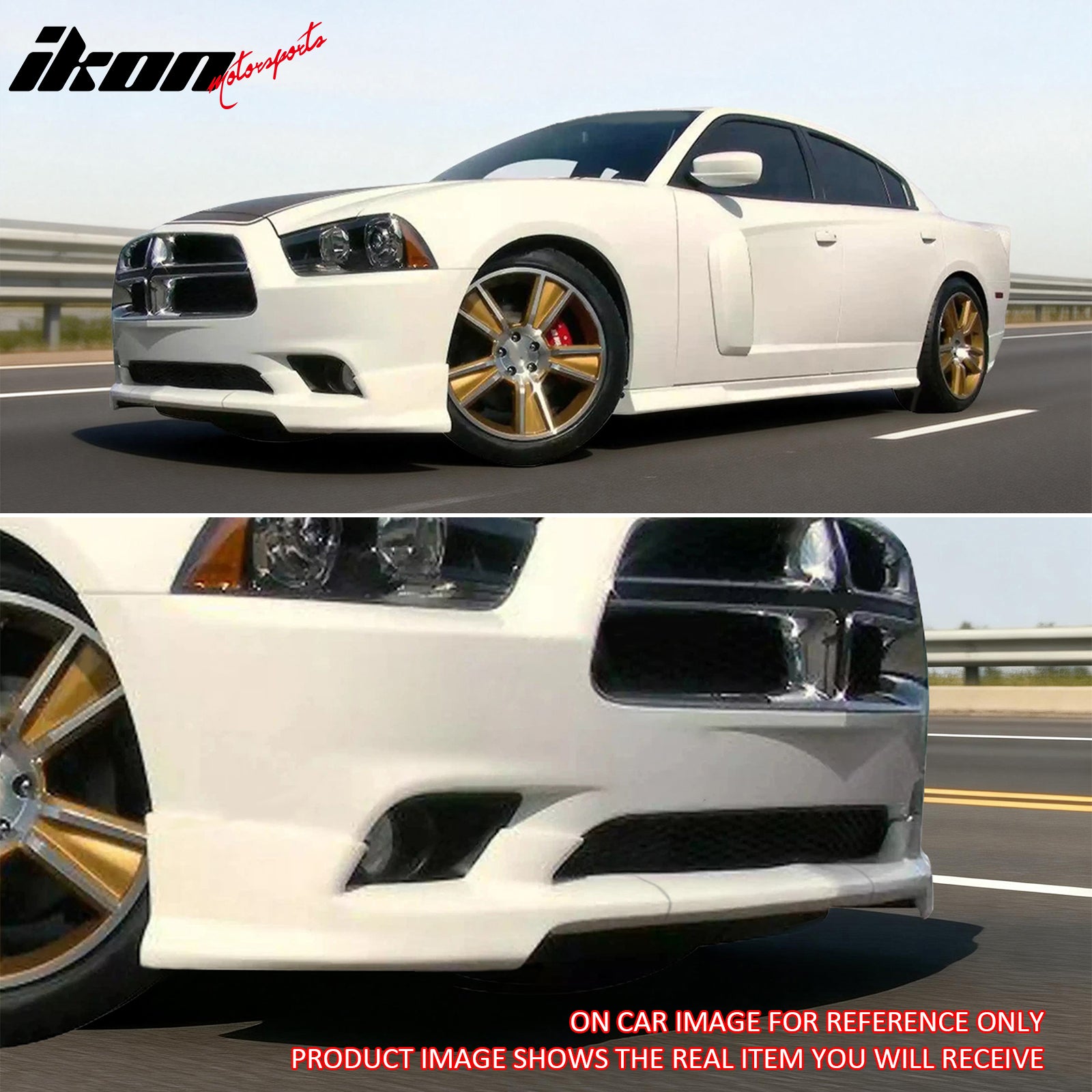 IKON MOTORSPORTS Front Bumper Lip, Compatible with 2011-2014 Dodge Charger (Not Fit SRT8 Models), KB Style Unpainted Black PU Polyurethane Air Dam Chin Spoiler Protector Splitter 3PCS