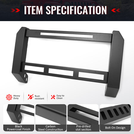 IKON MOTORSPORTS Bull Bar, Compatible with 2015-2022 Chevy Colorado & GMC Canyon, Black Steel Aluminum Front Bumper Brush Push Grille Guard W/ License Plate Mounting Bracket, Exterior Accessories