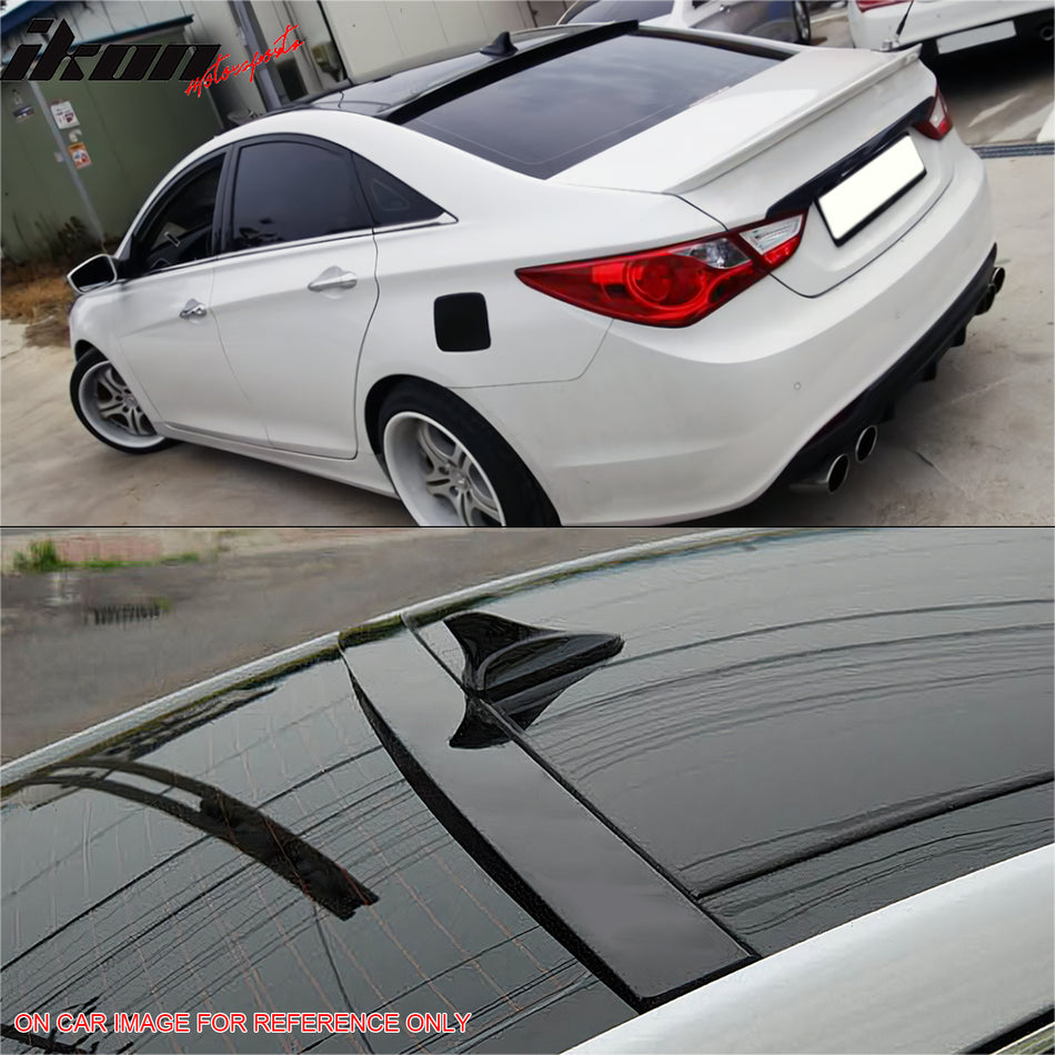 IKON MOTORSPORTS, Rear Window Roof Spoiler Compatible with 2011-2014 Hyundai YF Sonata Sedan/Saloon 4-Door, OE Style Unpainted Black ABS Plastic Top Roofline Windshield Visor Spoiler Wing
