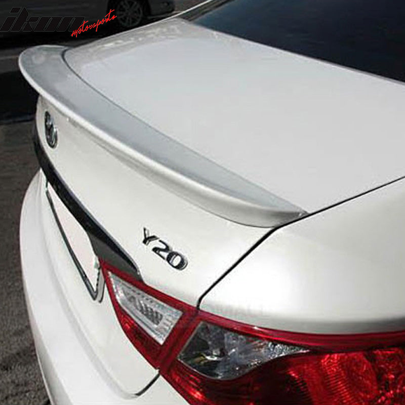 IKON MOTORSPORTS, Trunk Spoiler Compatible with 2011-2014 Hyundai YF Sonata Sedan/Saloon 4-Door, DTO Style Unpainted Black ABS Plastic Rear Trunk Lid Spoiler Wing Lip