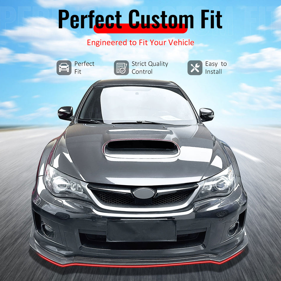 IKON MOTORSPORTS Front Bumper Lip, Compatible with Fits 2011-2014 Subaru Impreza WRX STI, IKON Style Carbon Fiber Print PP Injection Added-on Air Dam Chin Spoiler Protector Splitter 3PCS