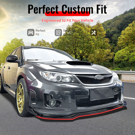 IKON MOTORSPORTS Front Bumper Lip, Compatible with Fits 2011-2014 Subaru Impreza WRX STI, IKON Style Gloss Black PP Injection Added-on Air Dam Chin Spoiler Protector Splitter 3PCS