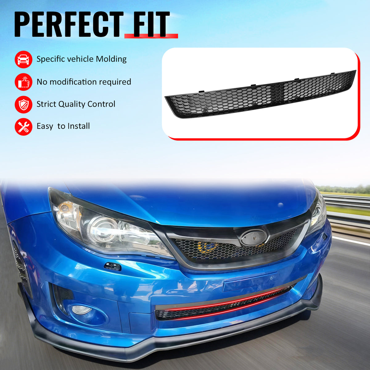 IKON MOTORSPORTS Front Lower Grille, Compatible with 2011-2014 Subaru Impreza WRX & WRX STI, Honeycomb Style Carbon Fiber Print PP Replacement Front Bumper Grill Insect Prevention