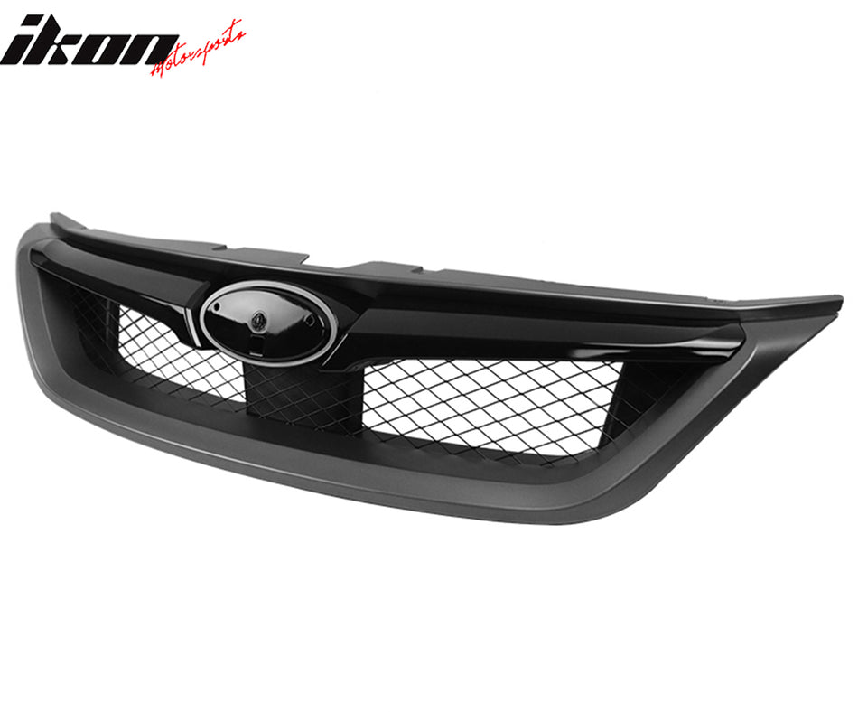 IKON MOTORSPORTS Front Upper Grille, Compatible with 2011-2014 Subaru Impreza & WRX STI & WRX, OE Style Gloss Black W/ Gray ABS Plastic Replacement Front Bumper Hood Grill 1PC