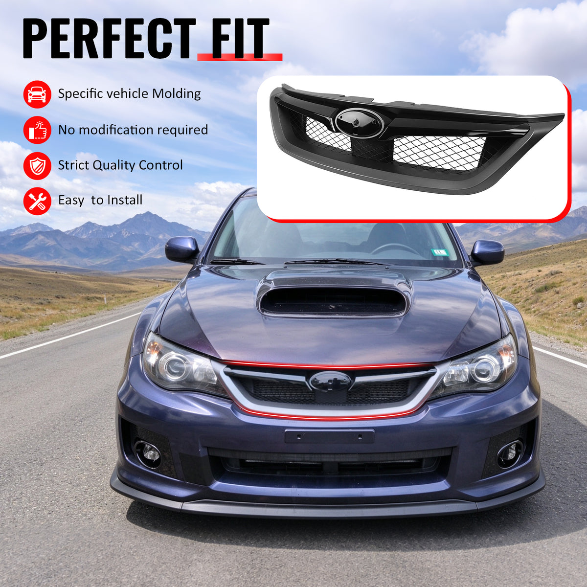 Fit 2011-2014 Subaru Impreza & WRX STI & WRX Front Upper Grille OE Style