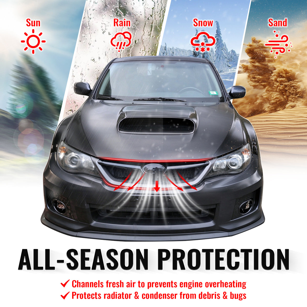 Fits 11-14 Subaru Impreza WRX STI OE Front Bumper Grille Gloss Black W/ Gray