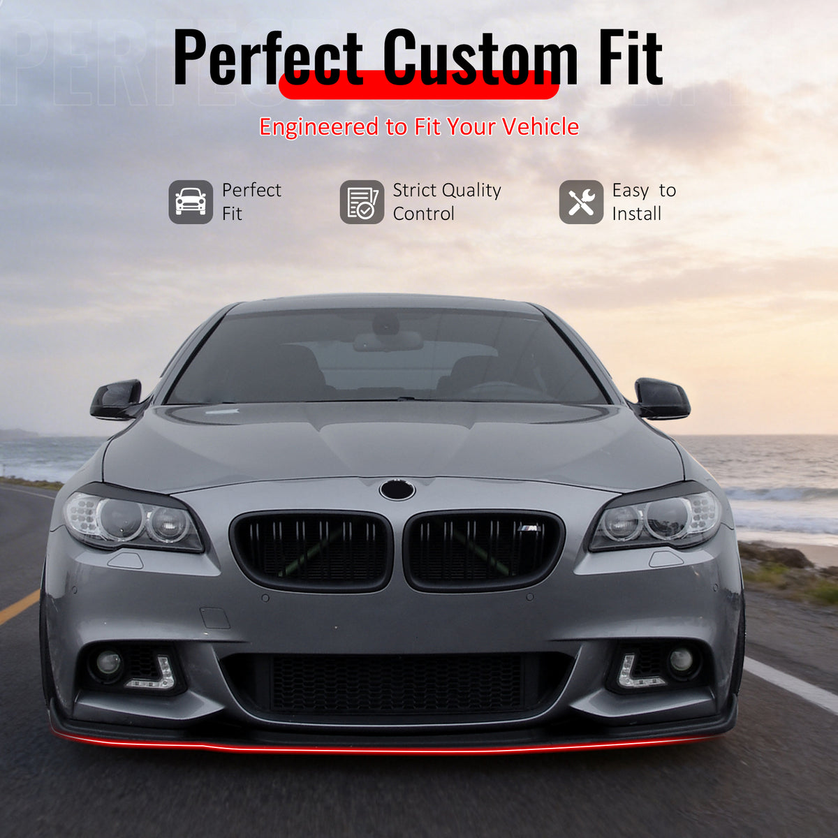 Fits 11-16 BMW F10 5-Series Sedan M Sport HM Style Front Bumper Lip Gloss Black