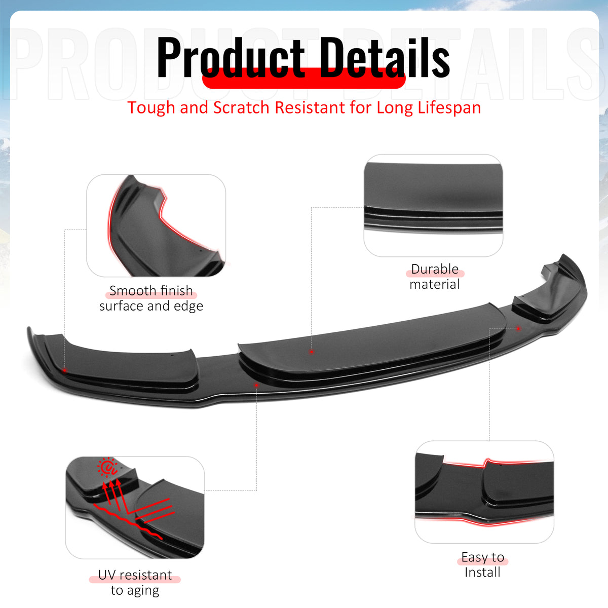 Fits 11-16 BMW F10 5-Series Sedan M Sport HM Style Front Bumper Lip Gloss Black