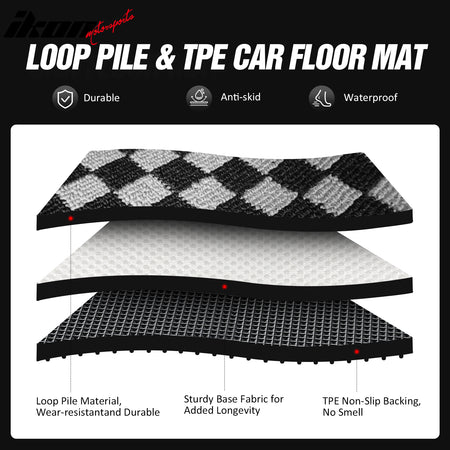 Fits 11-17 Honda Odyssey Floor Mats Non-Slip Carpets Checkered Black Gray Plaid