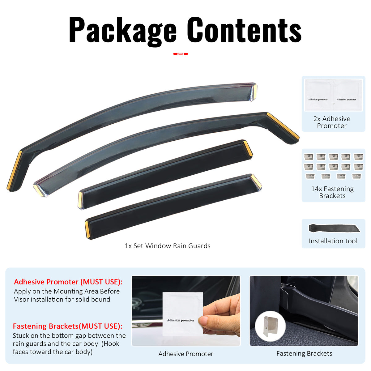 Fits 11-17 Lexus CT200h Side Window Visors Injection PC In-Channel Deflectors