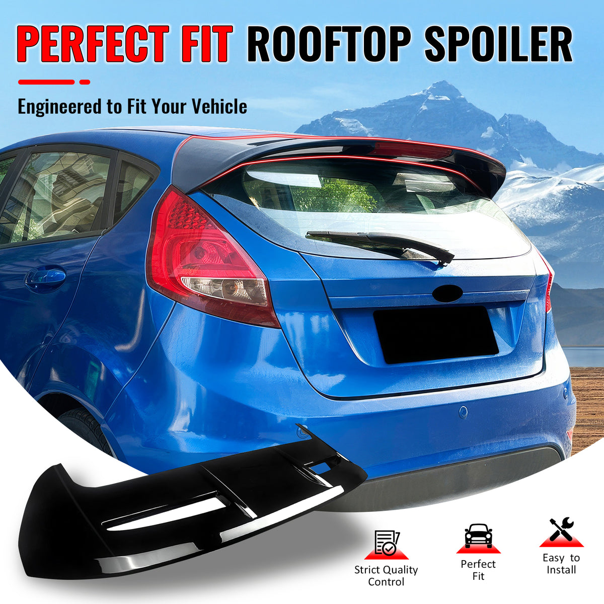 IKON MOTORSPORTS, Rear Window Roof Spoiler Compatible with 2011-2019 Ford Fiesta Hatchback, ST Style Painted Gloss Black ABS Plastic Top Roofline Windshield Visor Spoiler Wing
