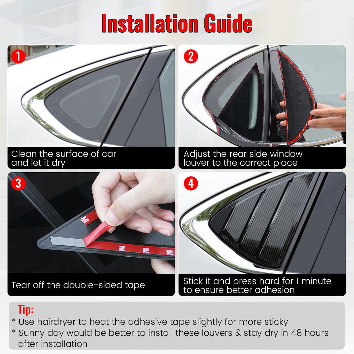 Fits 11-19 Ford Fiesta Hatchback Side Window Louvers Scoop Carbon Fiber Print
