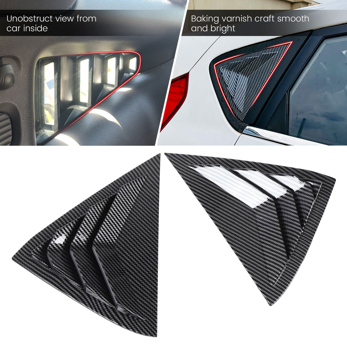 Fits 11-19 Ford Fiesta Hatchback Side Window Louvers Scoop Carbon Fiber Print