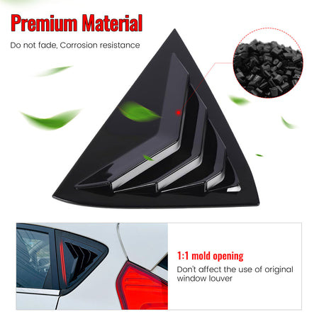 Fits 11-19 Ford Fiesta Hatchback Rear Side Window Louvers Scoop Vent Gloss Black