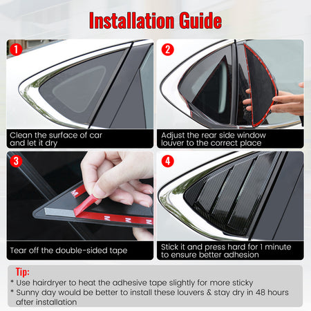 Fits 11-19 Ford Fiesta Hatchback Rear Side Window Louvers Scoop Vent Gloss Black