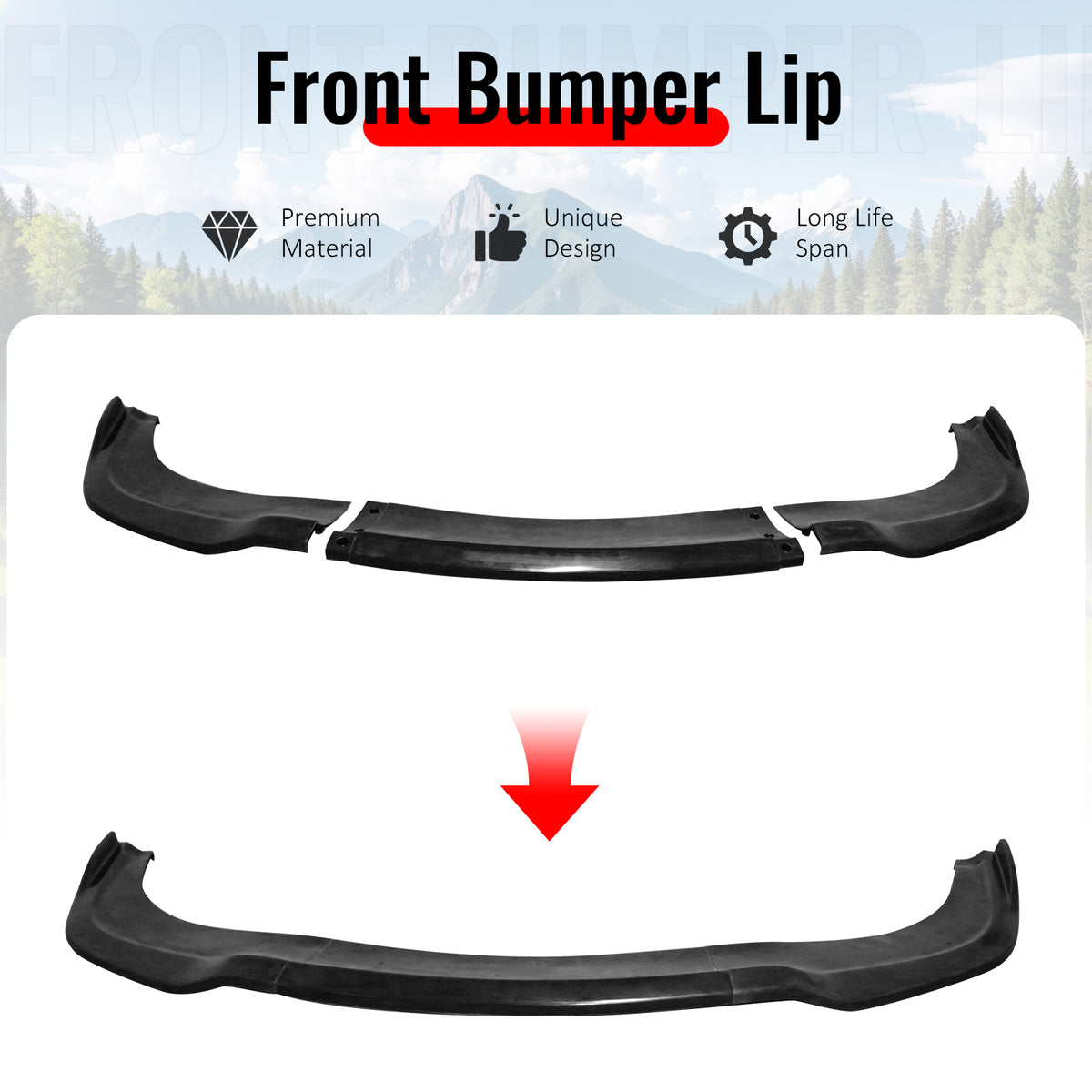 Fits 11-20 Dodge Grand Caravan IKON Style Front Bumper Lip Unpainted PU 3PCS