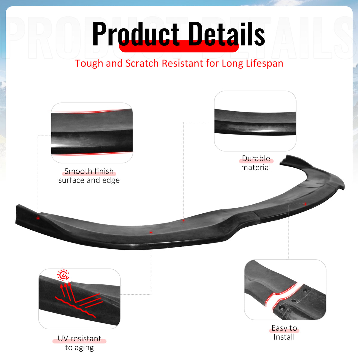 Fits 11-20 Dodge Grand Caravan IKON Style Front Bumper Lip Unpainted PU 3PCS