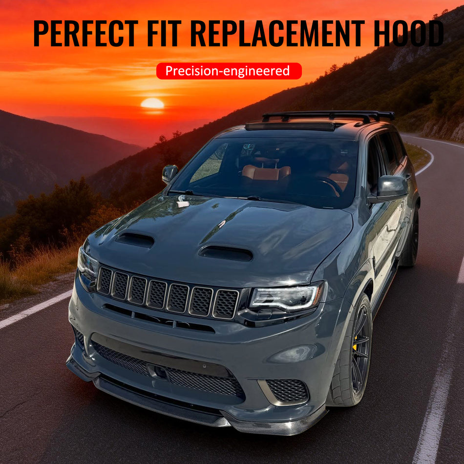 IKON MOTORSPORTS Hood Panel, Compatible with 2011-2021 Jeep Grand Cherokee ALL Trims, SRT Redeye Style Aluminum Black Engine Front Bumper Hood Engine Bonnet Cover