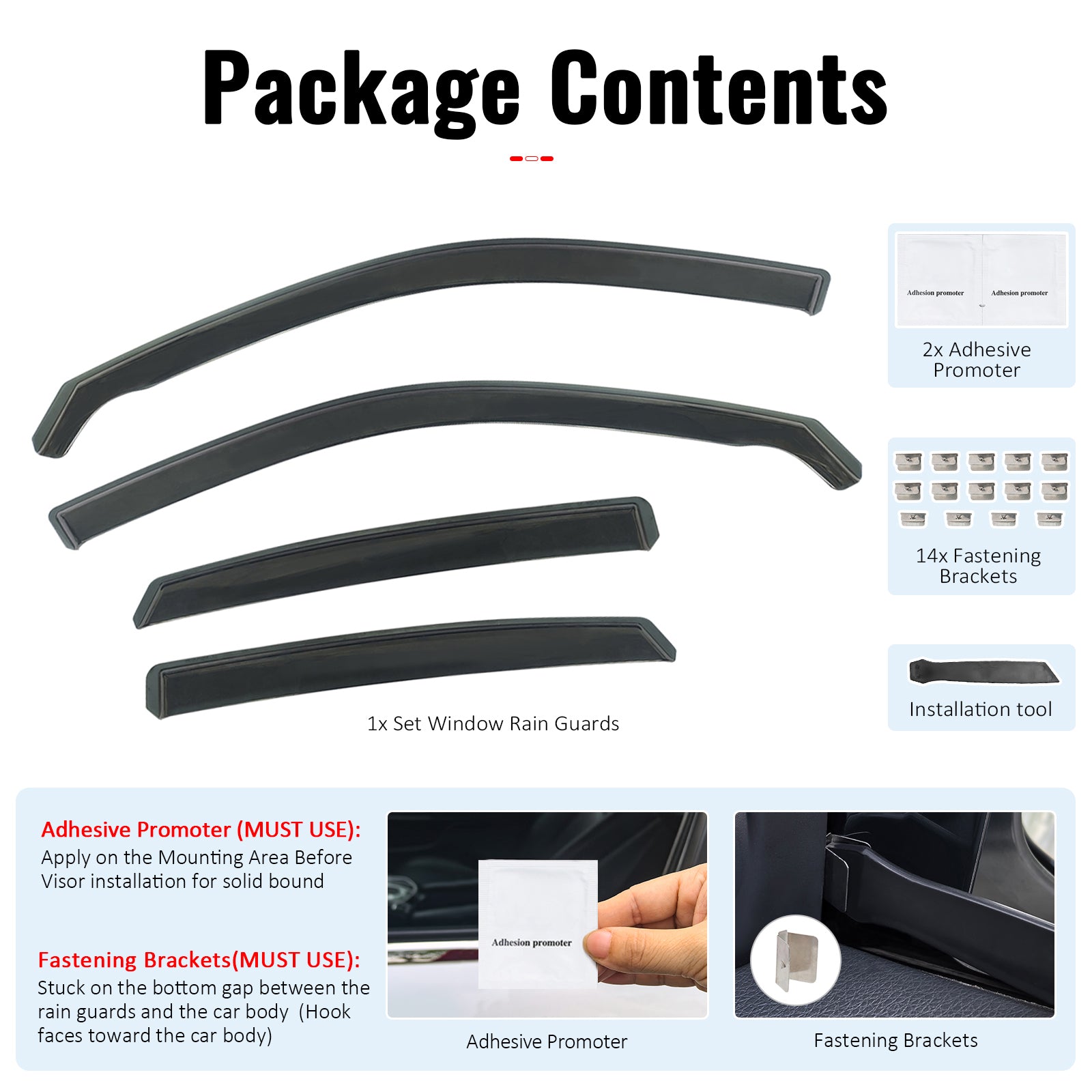 Fits 11-22 Jeep Grand Cherokee WK Side Window Visors PC In-Channel Deflectors