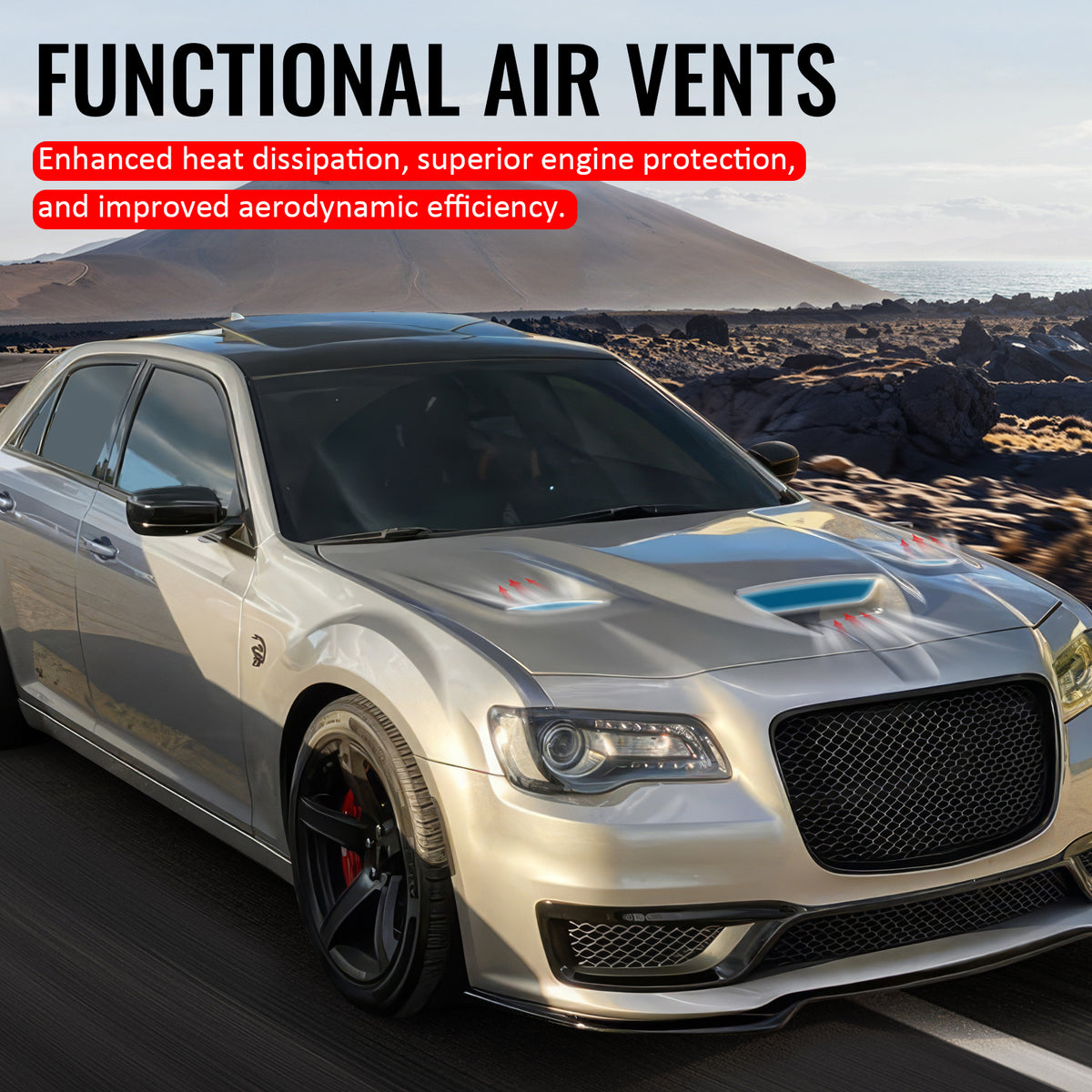 For 11-23 Chrysler 300 SRT Hellcat Style Cowl Vented Extractor Front Bumper Hood