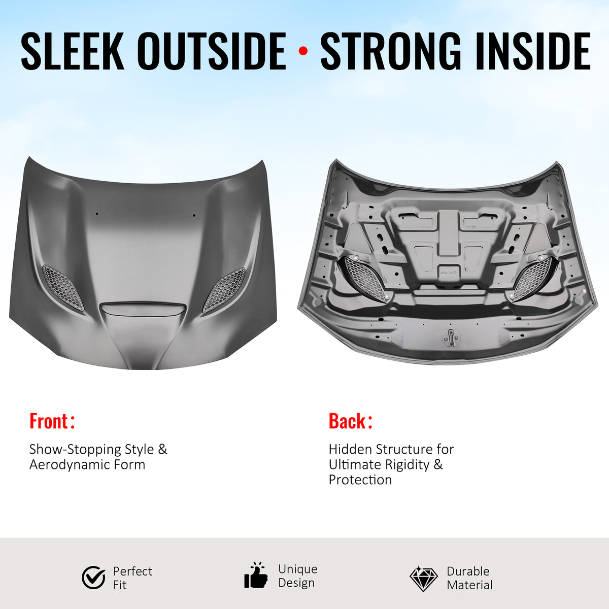 For 11-23 Chrysler 300 SRT Hellcat Style Cowl Vented Extractor Front Bumper Hood